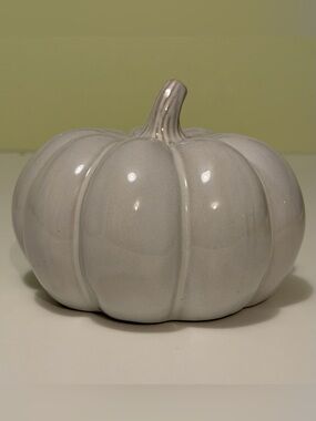 NWT Modern Cream Ceramic Pumpkin Glazed Minimalist Fall Harvest Tabletop Decor